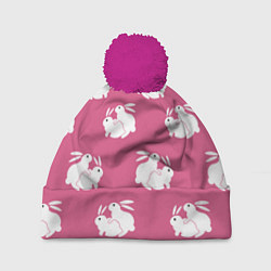 Шапка с помпоном Сексуальные кролики на розовом, цвет: 3D-малиновый