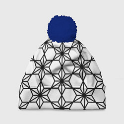Шапка c помпоном Чёрно-белый абстрактный паттерн из звёзд