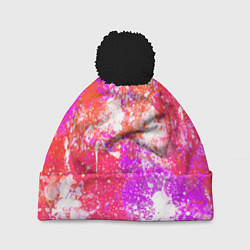 Шапка c помпоном Разбрызганная красная краска - светлый фон