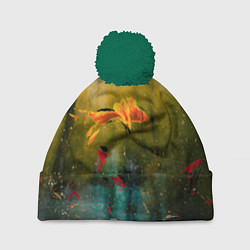 Шапка с помпоном Весенне-осенний жёлтый туман и краски, цвет: 3D-зеленый