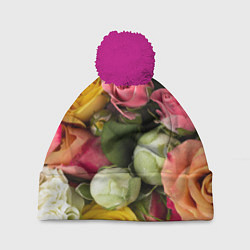Шапка с помпоном Букет красивых роз, цвет: 3D-малиновый