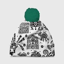 Шапка с помпоном Знаки племени Майя, цвет: 3D-зеленый
