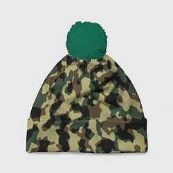 Шапка с помпоном Военный камуфляж, цвет: 3D-зеленый