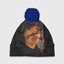 Шапка с помпоном Портрет Уэнздей Аддамс, цвет: 3D-тёмно-синий