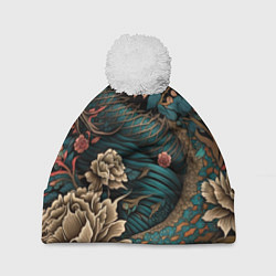 Шапка c помпоном Японский змей Irezumi