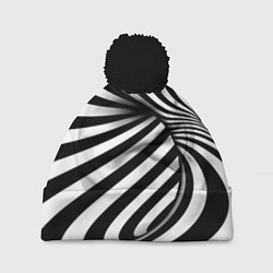 Шапка с помпоном Оптические иллюзии зебра, цвет: 3D-черный