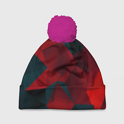 Шапка с помпоном Битва кубов красный и черный, цвет: 3D-малиновый