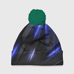 Шапка с помпоном Синие неоновые плиты, цвет: 3D-зеленый