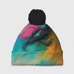 Шапка с помпоном Абстрактный туман, цвет: 3D-черный