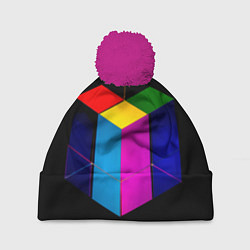 Шапка с помпоном Многосторонний цветной куб, цвет: 3D-малиновый
