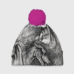 Шапка с помпоном Черепа лошадей - эскиз, цвет: 3D-малиновый