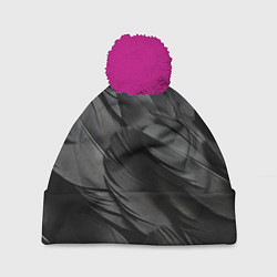 Шапка с помпоном Черные перья ворона, цвет: 3D-малиновый