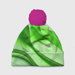 Шапка с помпоном Светлые зеленые волны, цвет: 3D-малиновый