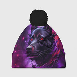 Шапка с помпоном Собака космос, цвет: 3D-черный