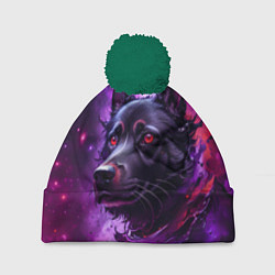 Шапка с помпоном Собака космос, цвет: 3D-зеленый