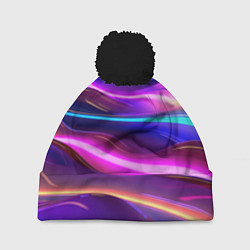 Шапка с помпоном Неоновые волны, цвет: 3D-черный