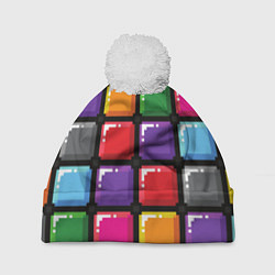 Шапка с помпоном Пиксельные кубики, цвет: 3D-белый