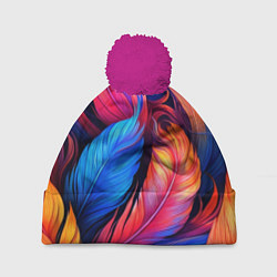 Шапка с помпоном Экзотические перья, цвет: 3D-малиновый