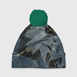 Шапка с помпоном Листовый синий паттерн, цвет: 3D-зеленый