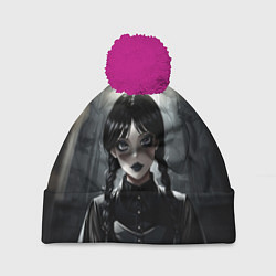 Шапка с помпоном Аниме готическая девушка в темной комнате, цвет: 3D-малиновый
