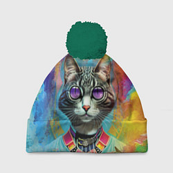 Шапка с помпоном Cat fashionista - neural network, цвет: 3D-зеленый