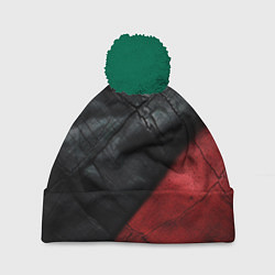 Шапка с помпоном Черно - красная кожа, цвет: 3D-зеленый