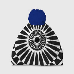 Шапка с помпоном Черно белый узор с радиусами, цвет: 3D-тёмно-синий
