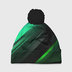 Шапка с помпоном Black green abstract, цвет: 3D-черный