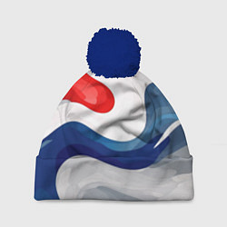 Шапка с помпоном Абстракция в цветах флага России, цвет: 3D-тёмно-синий