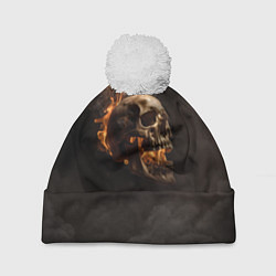 Шапка с помпоном Горящий череп в дыму, цвет: 3D-белый