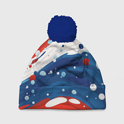 Шапка с помпоном Брызги красок в цветах флага РФ, цвет: 3D-тёмно-синий