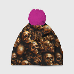 Шапка с помпоном Медные черепа, цвет: 3D-малиновый