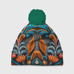 Шапка с помпоном Mirrow floral pattern - art - vogue, цвет: 3D-зеленый