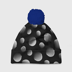 Шапка с помпоном Шары в полоску на черном фоне, цвет: 3D-тёмно-синий