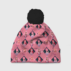 Шапка с помпоном Розовая клеточка black pink, цвет: 3D-черный