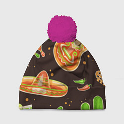 Шапка с помпоном Мексиканское веселье, цвет: 3D-малиновый