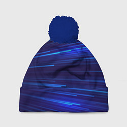 Шапка с помпоном Яркие неоновые полосы - минимализм, цвет: 3D-тёмно-синий