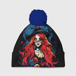 Шапка с помпоном Ведьма с красными волосами, цвет: 3D-тёмно-синий