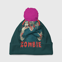 Шапка с помпоном Zombie - день мертвеца, цвет: 3D-малиновый