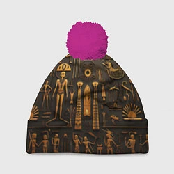 Шапка с помпоном Арт в стиле египетских письмен, цвет: 3D-малиновый