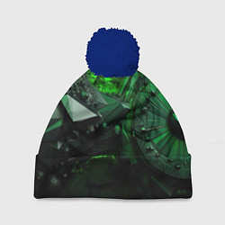 Шапка с помпоном Объемные зеленые абстракции, цвет: 3D-тёмно-синий