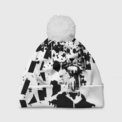 Шапка с помпоном Морда льва - абстракция, цвет: 3D-белый