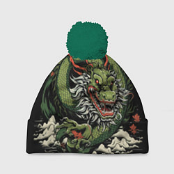 Шапка с помпоном Символ года зеленый дракон, цвет: 3D-зеленый