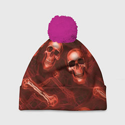 Шапка с помпоном Красные черепа и кости, цвет: 3D-малиновый
