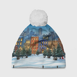 Шапка с помпоном Новогодний город, цвет: 3D-белый