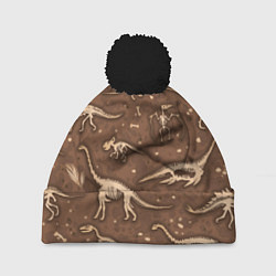 Шапка с помпоном Dinosaurs bones, цвет: 3D-черный