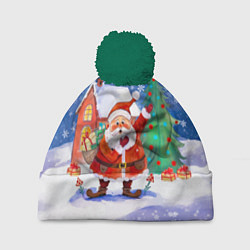 Шапка с помпоном Дед Мороз с мешком и елкой, цвет: 3D-зеленый