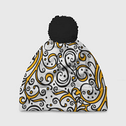 Шапка с помпоном Жёлтый кружевной узор, цвет: 3D-черный