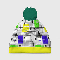 Шапка с помпоном Узор из полос желтого и зеленого цвета, цвет: 3D-зеленый