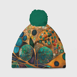 Шапка с помпоном Вдохновение Климтом - изумрудная абстракция с круг, цвет: 3D-зеленый